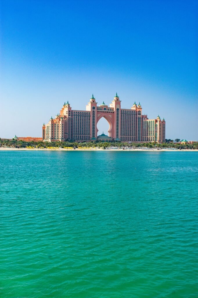 atlantis the palm, dubai, nature, atlantis, hotel, landmark, architecture, emirates, luxury, building, travel, ocean, sea, tourism, summer, beach